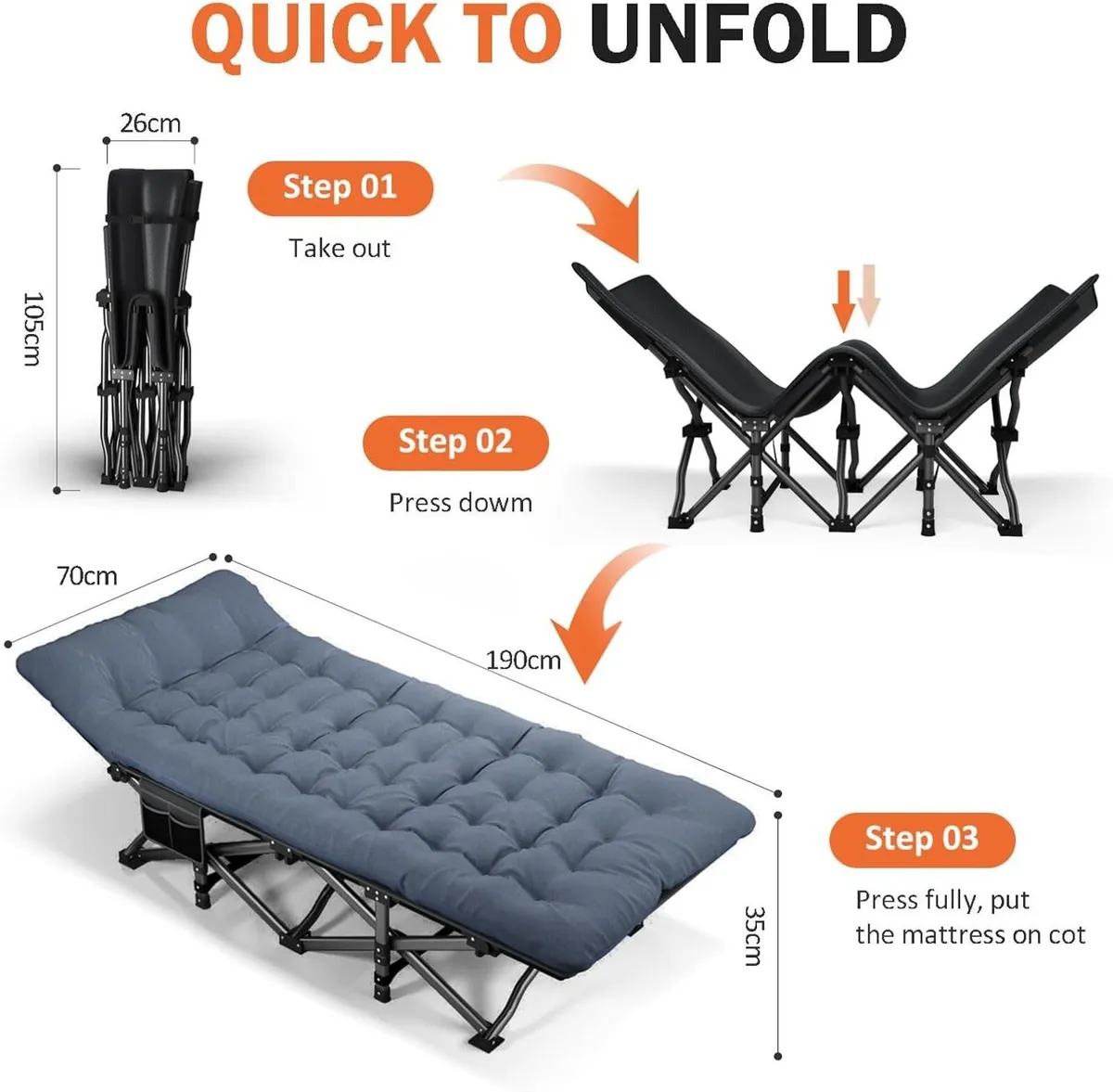 Camp Beds for Adults with Cushion Portable Tent - Image 2