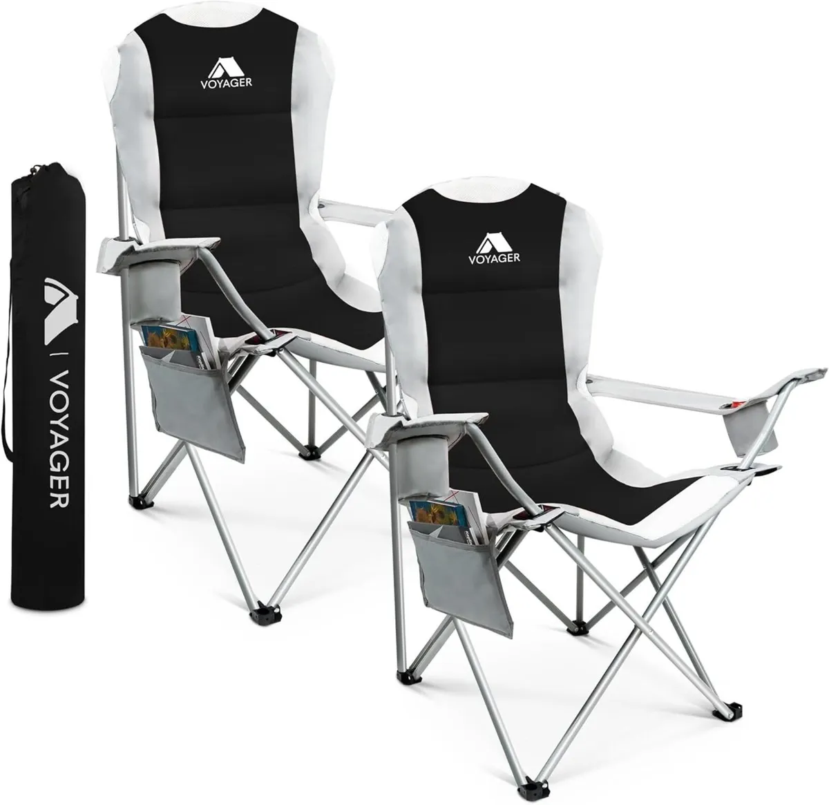 Folding Camping Chairs 2 Pack with Cooler Bag - Image 1