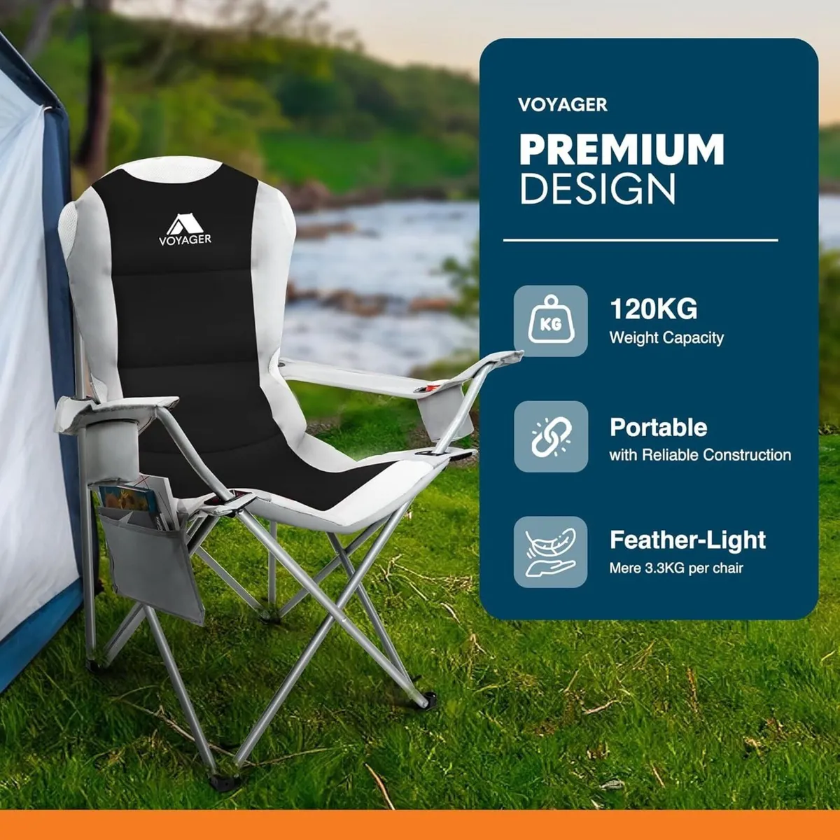 Folding Camping Chairs 2 Pack with Cooler Bag - Image 3