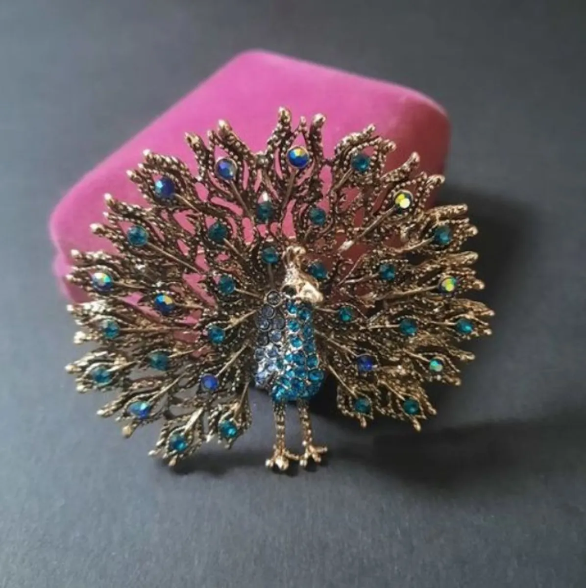 Large Peacock Brooch Crystal Rhinestone Bird - Image 1