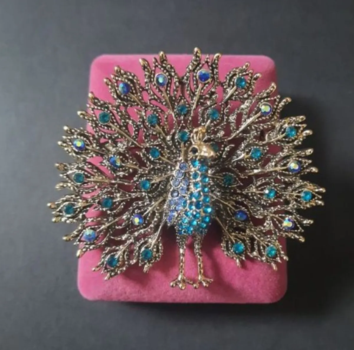 Large Peacock Brooch Crystal Rhinestone Bird - Image 2