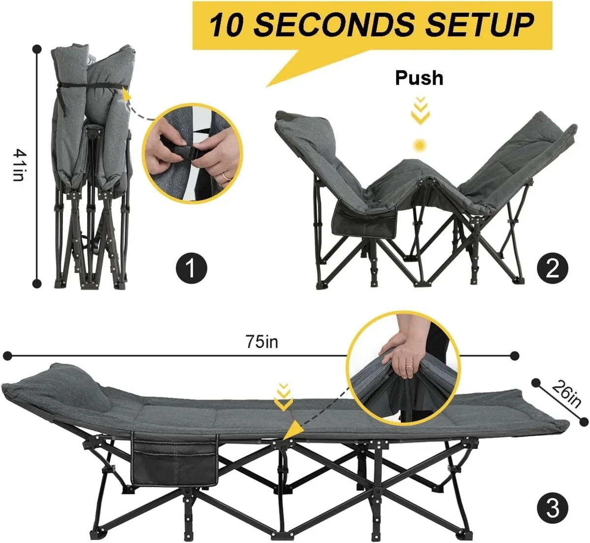 Camp Beds for Adults with Cushion and Pillow - Image 3
