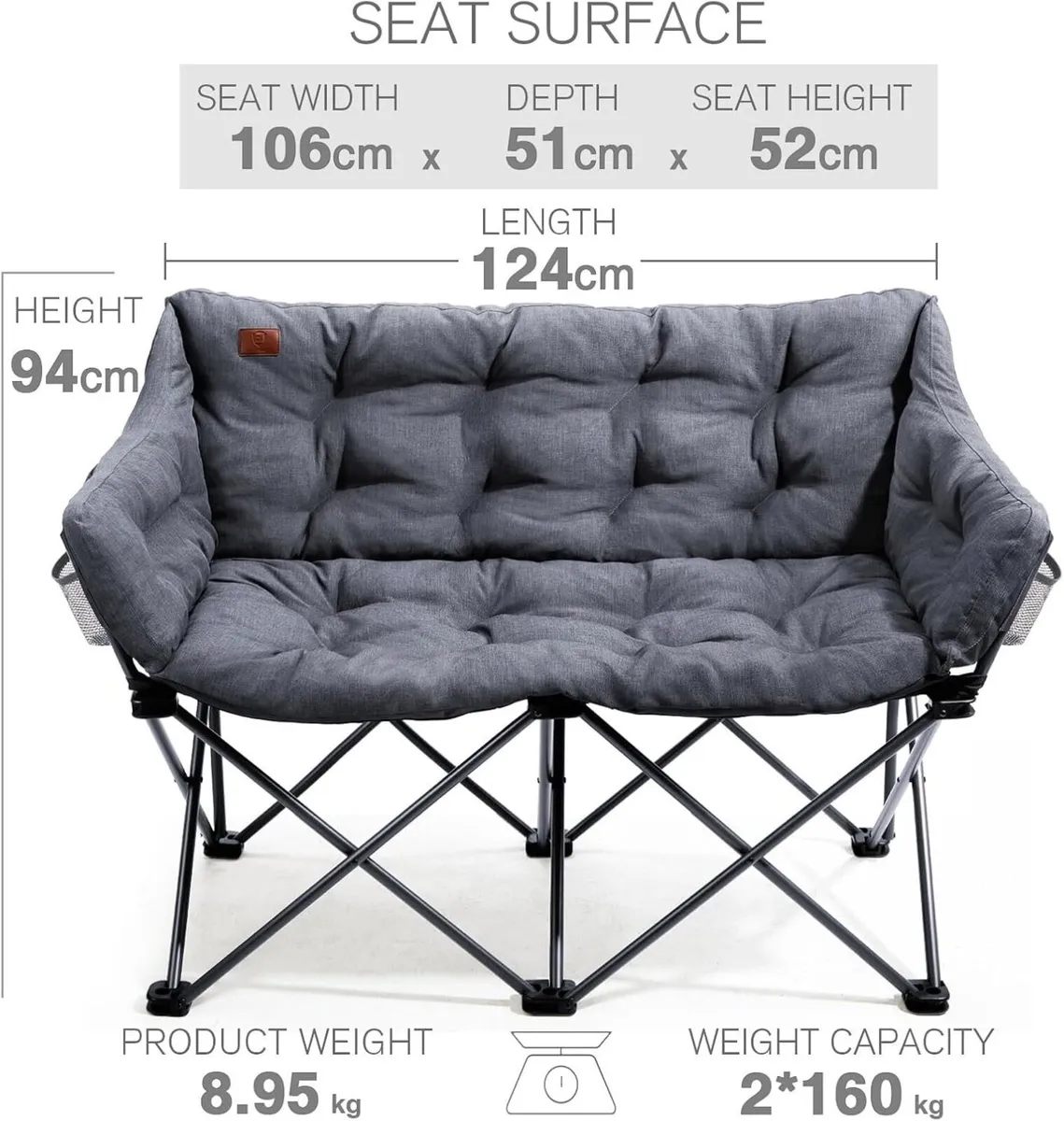 Camping Chair Double for Adults 6cm Padded 320kg - Image 3