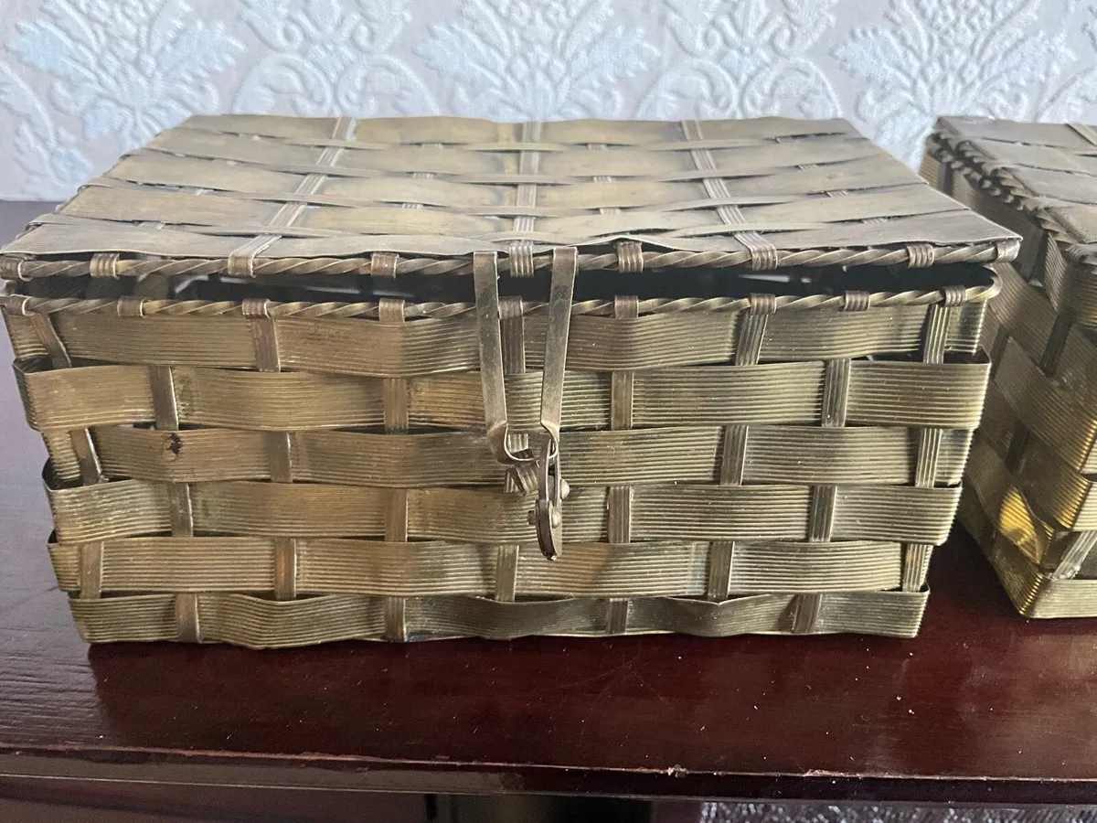 Pr.Of Circa 1880s Japanese Woven Brass Boxes - Image 2