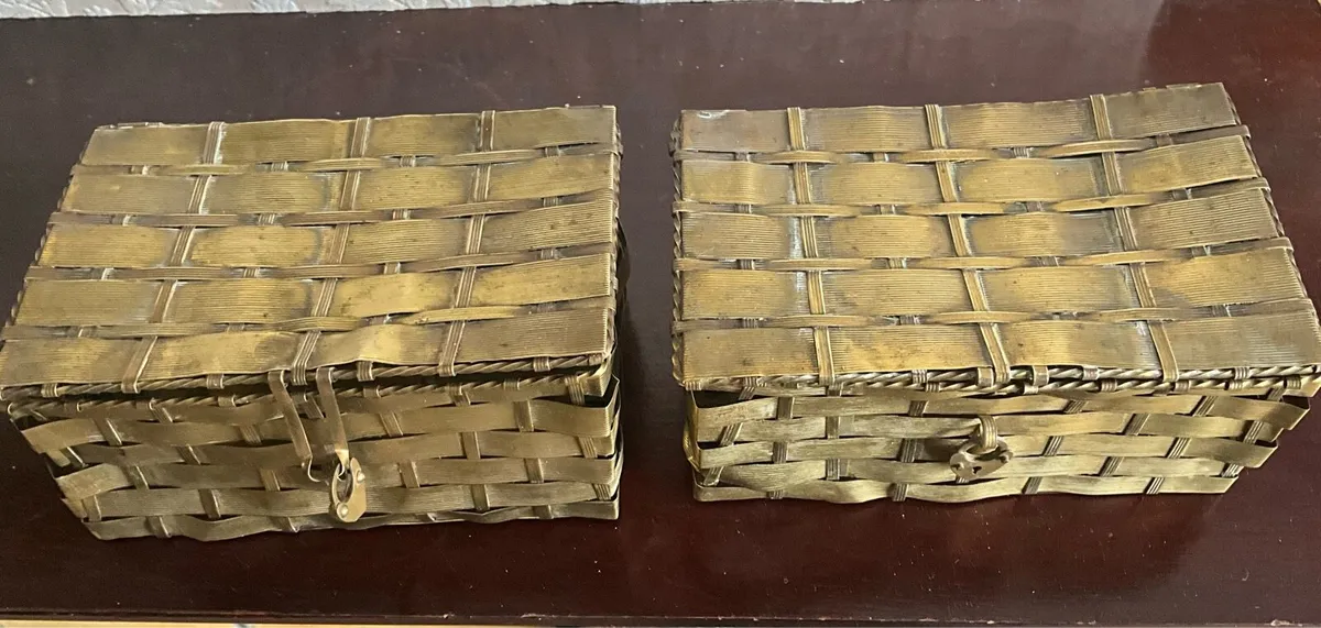 Pr.Of Circa 1880s Japanese Woven Brass Boxes - Image 1