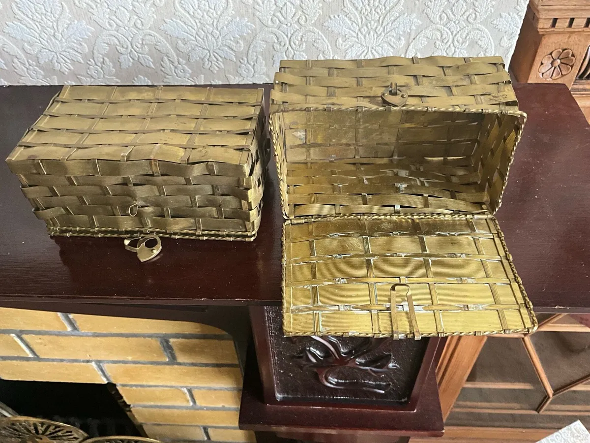 Pr.Of Circa 1880s Japanese Woven Brass Boxes - Image 4