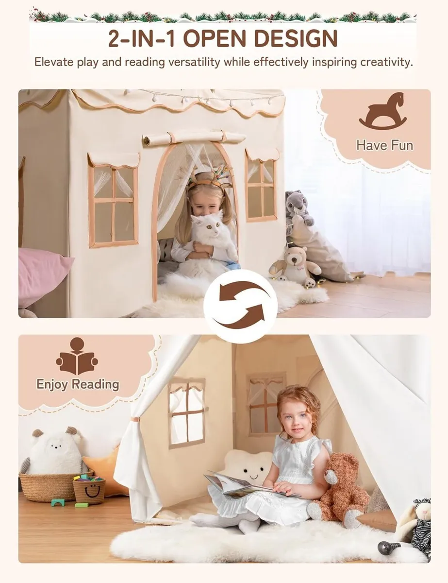 2-in-1 Kids Play House Tent for Girls Boys – - Image 3