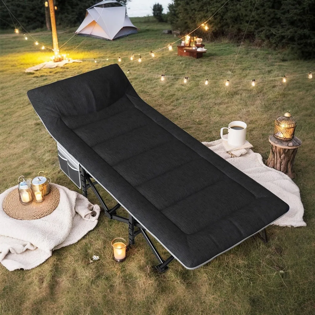 Camp Beds for Adults with Cushion and Pillow - Image 2