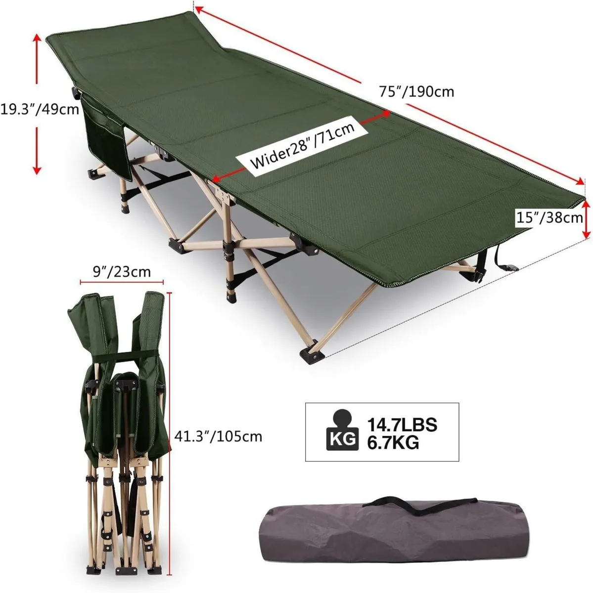 Folding Camping Beds for adults 28 Extra Wide - Image 2