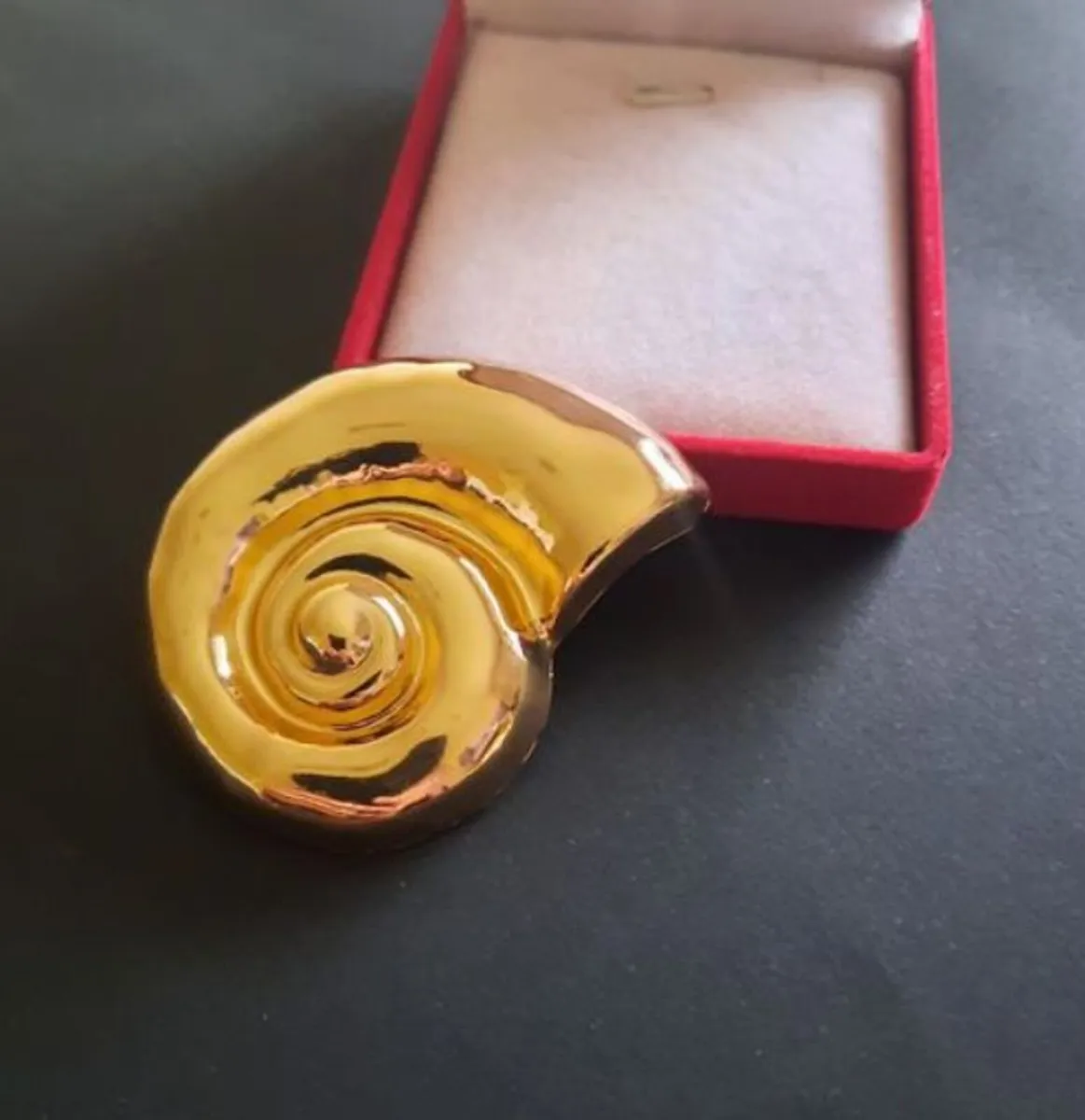 Gold Tone Nautilus Brooch Badge Large Sea Shell - Image 1