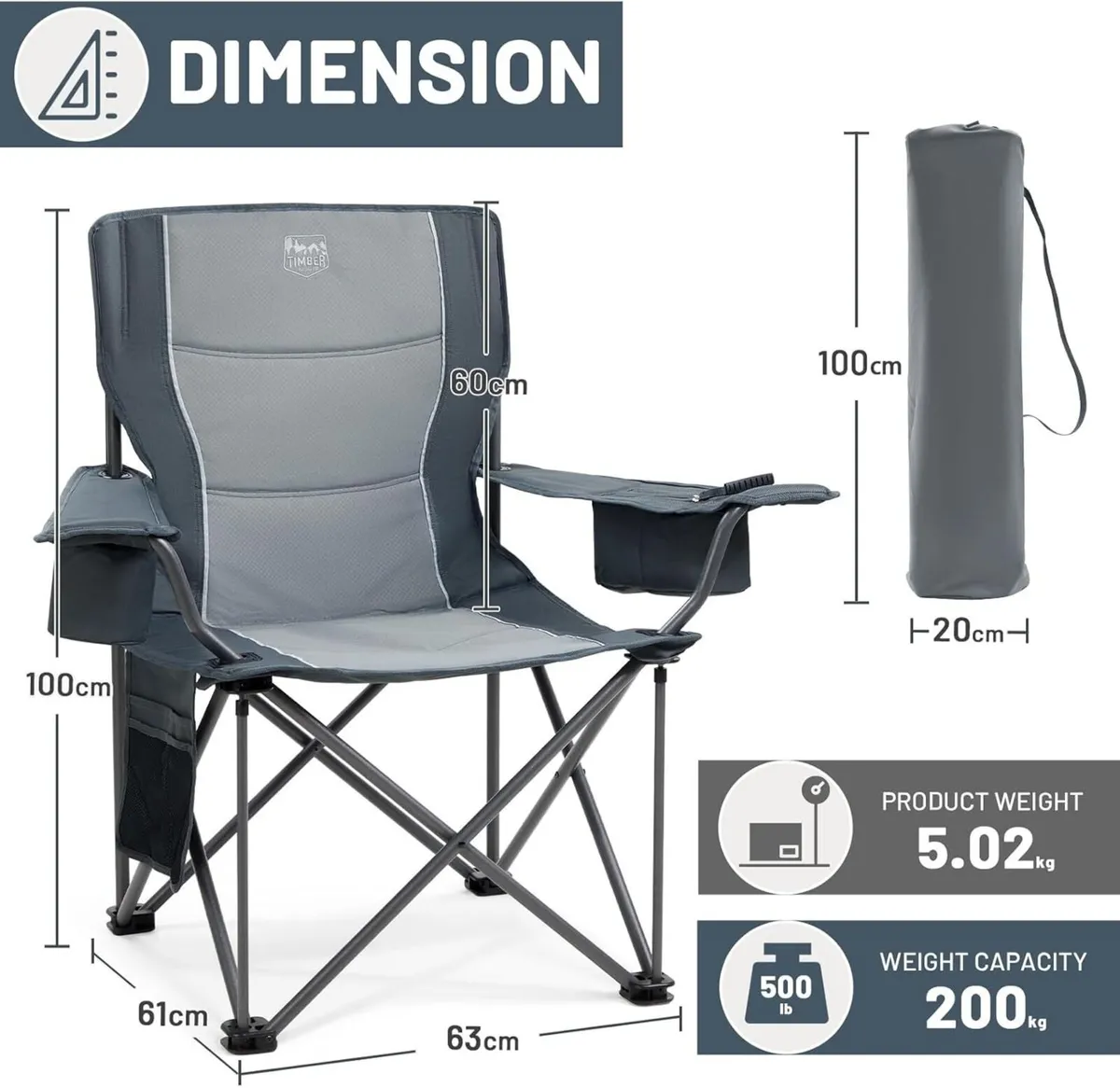Camping Chairs for Adults Heavy Duty 200kg - Image 3