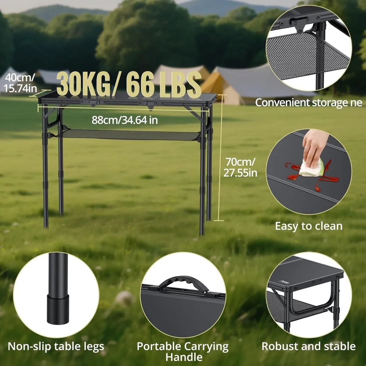 Folding Camping Table 88cm x 40cm Aluminum 3 - Image 4