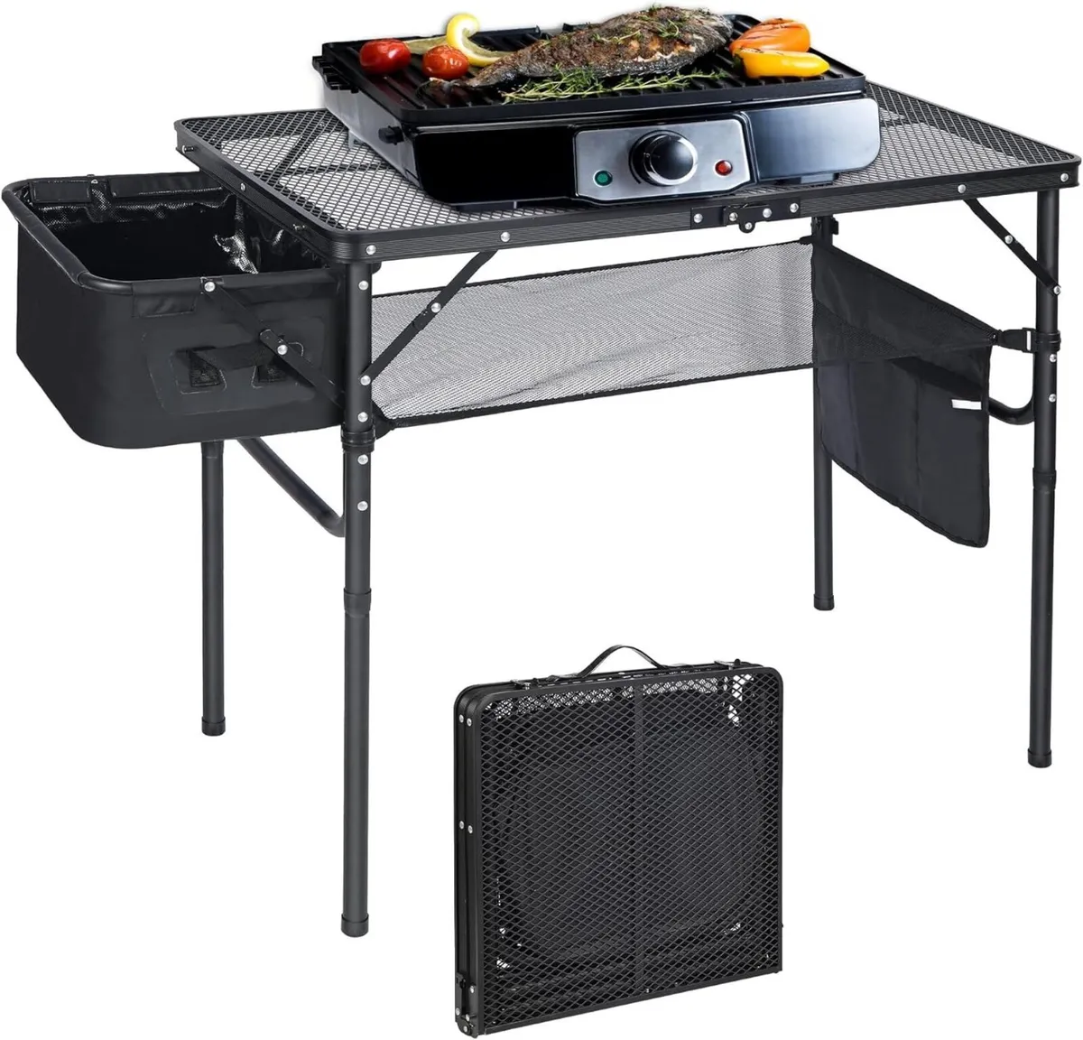 Folding BBQ Table 2-Height Adjustable Aluminum - Image 1