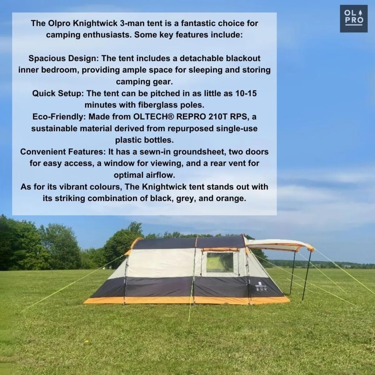 Outdoor Leisure Products 3 Berth Tunnel Tent with - Image 4