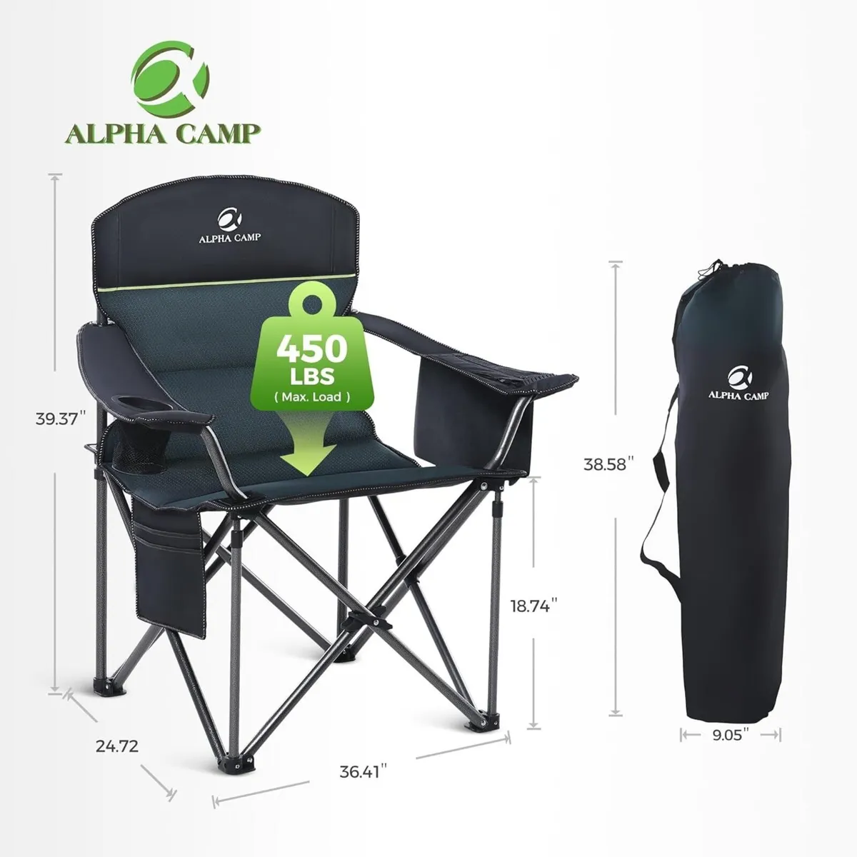 Set of 2 Camping Chairs for Adults Heavy People - Image 2