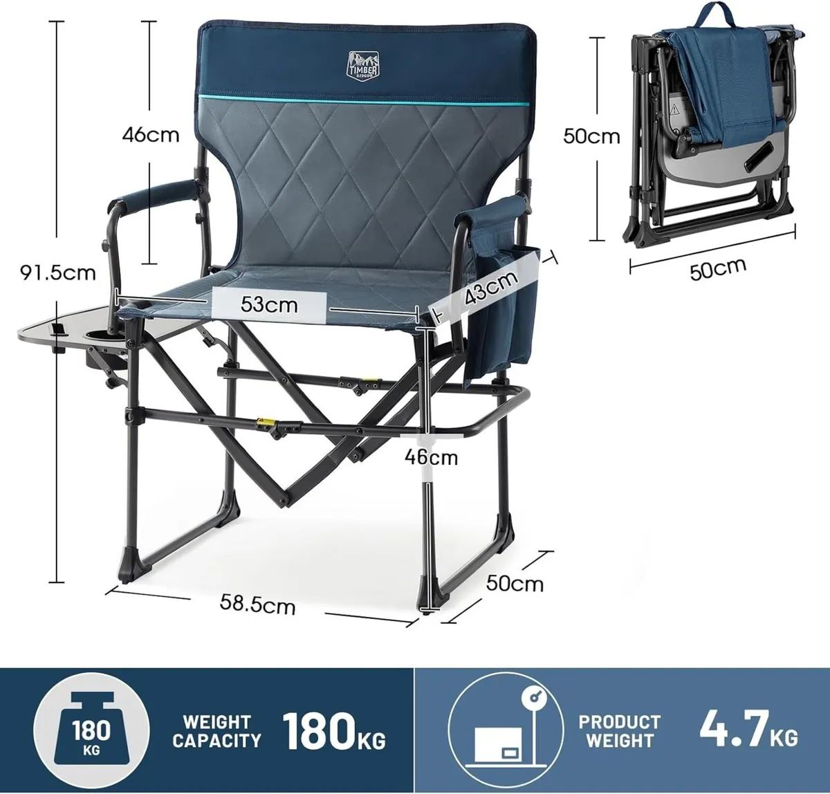 Folding Camping Chair for Adults 180kg Portable - Image 3