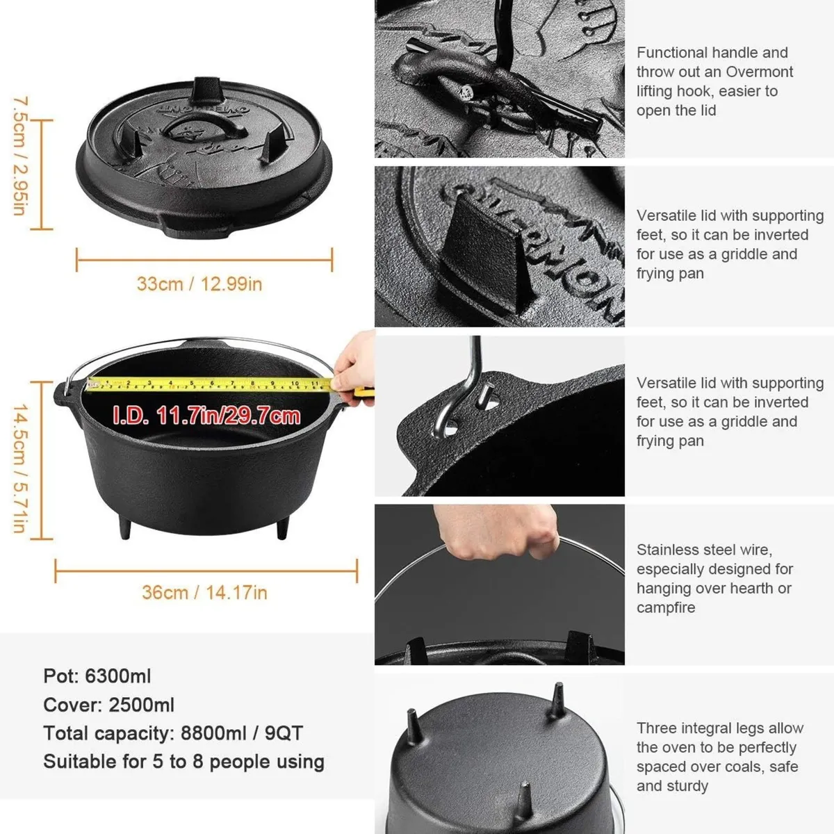 8.8L/ 9Quart All-Round Dutch Oven Dual Function - Image 2