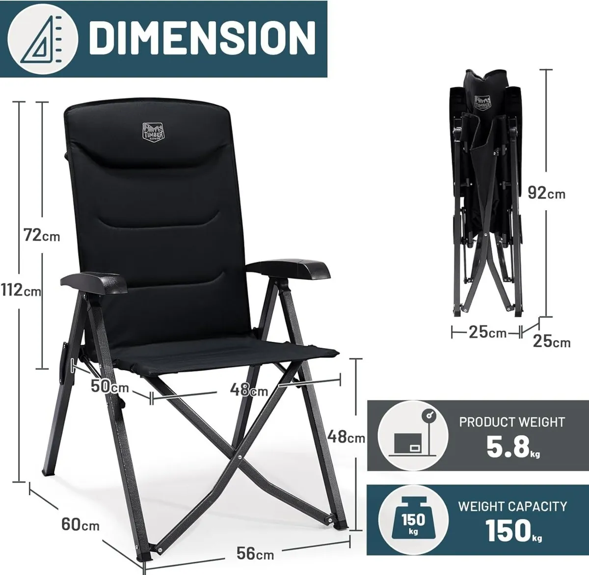 Folding Camping Chairs 2 Set for Adults Adjustable - Image 3