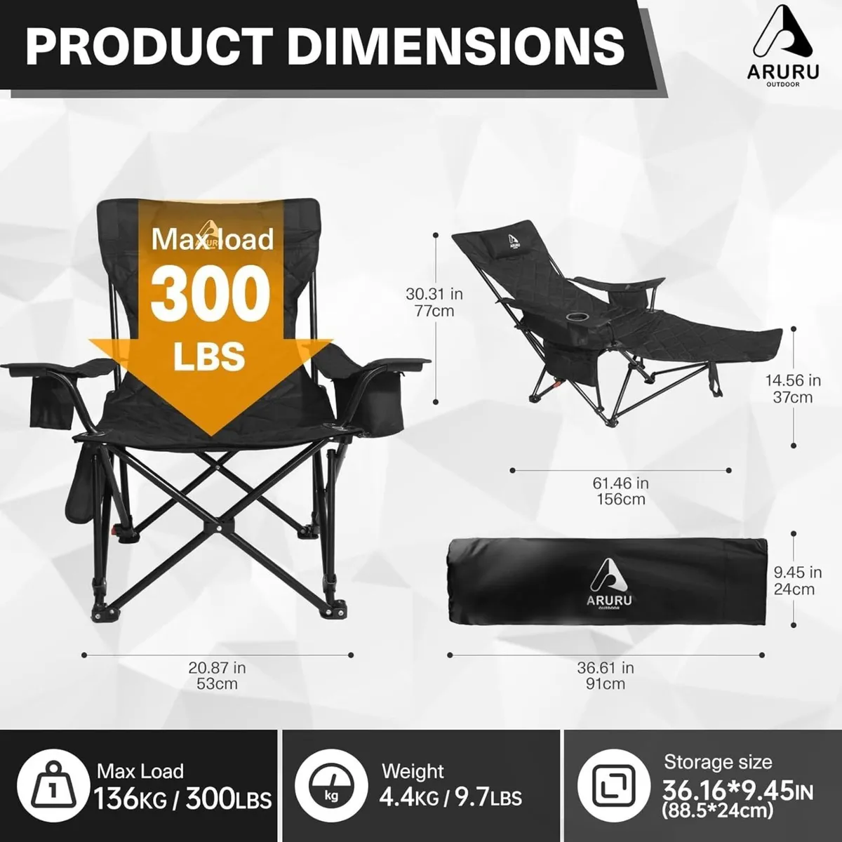 2-in-1 Reclining Camping Chair Portable Folding - Image 2