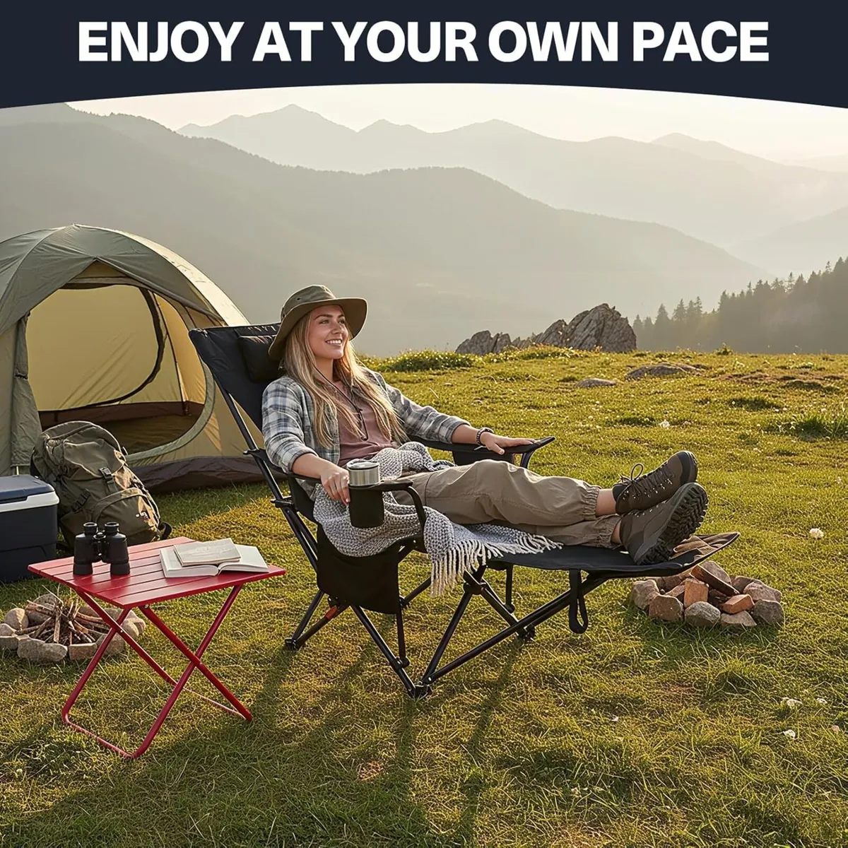 2-in-1 Reclining Camping Chair Portable Folding - Image 3