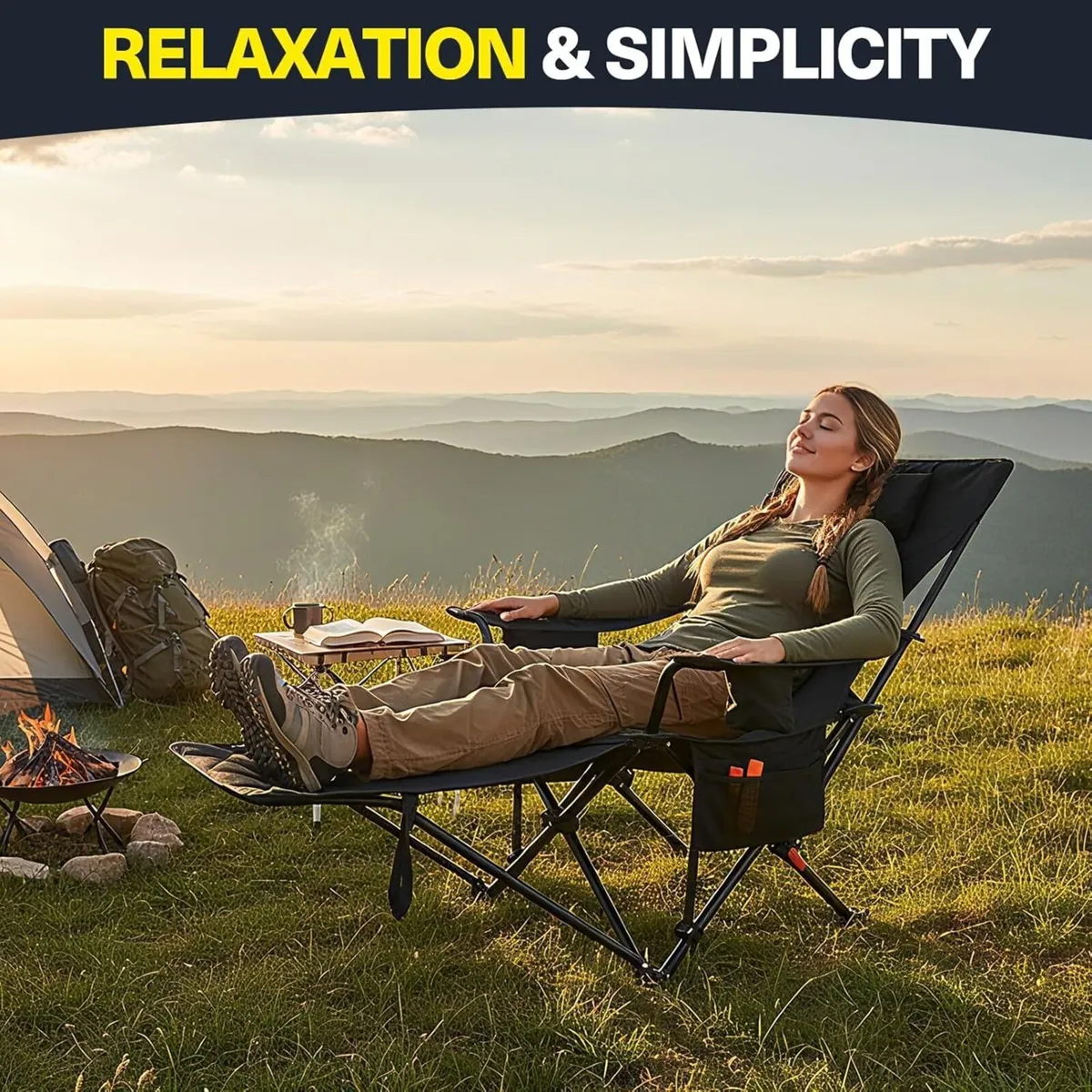 2-in-1 Reclining Camping Chair Portable Folding - Image 4