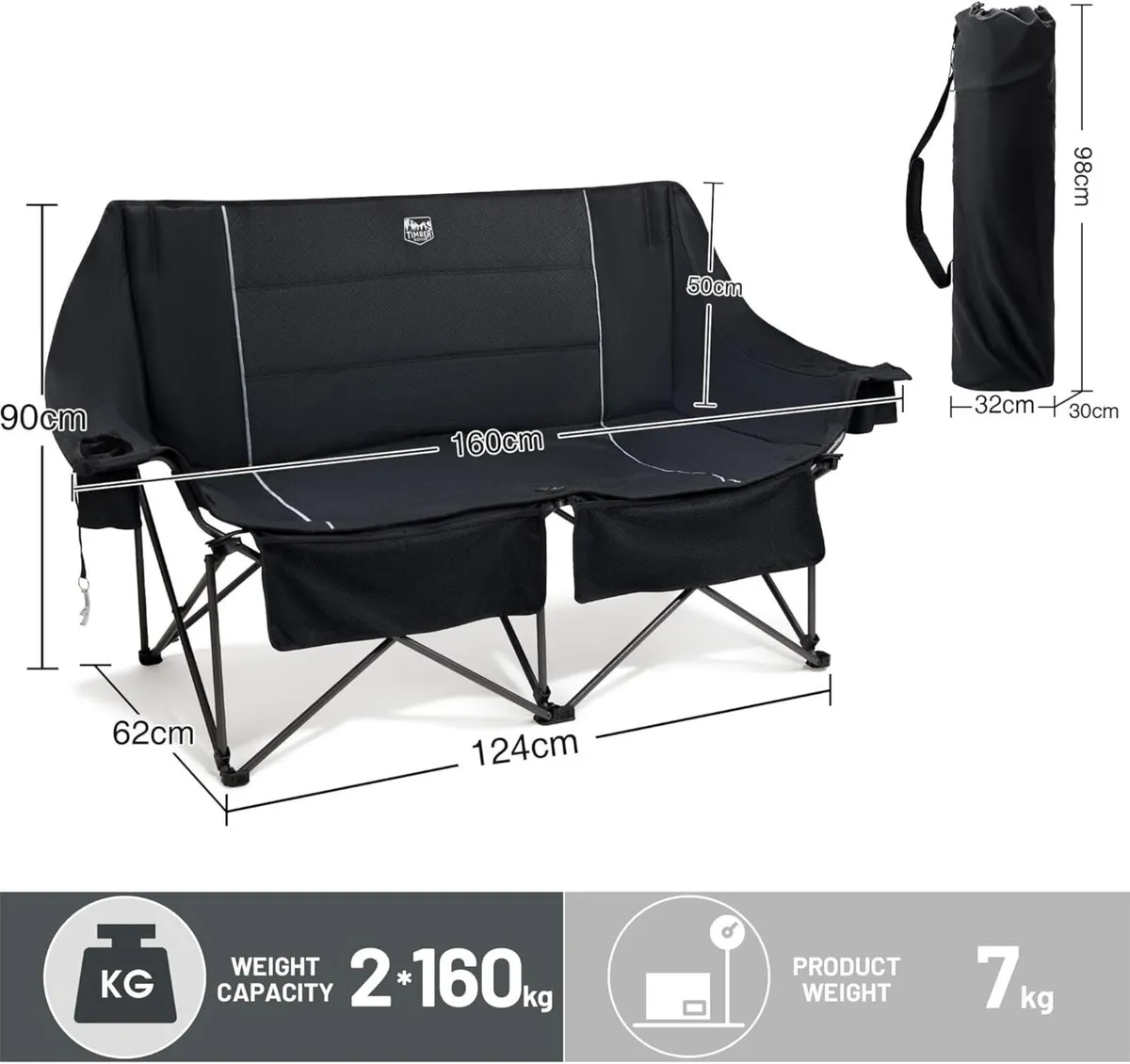 Double Camping Chair for Adults Folding Padded - Image 2