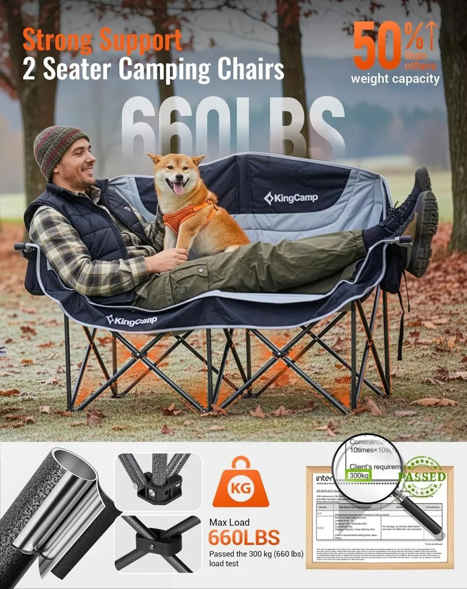 Double Camping Chair for Adults 300 kg Load - Image 4