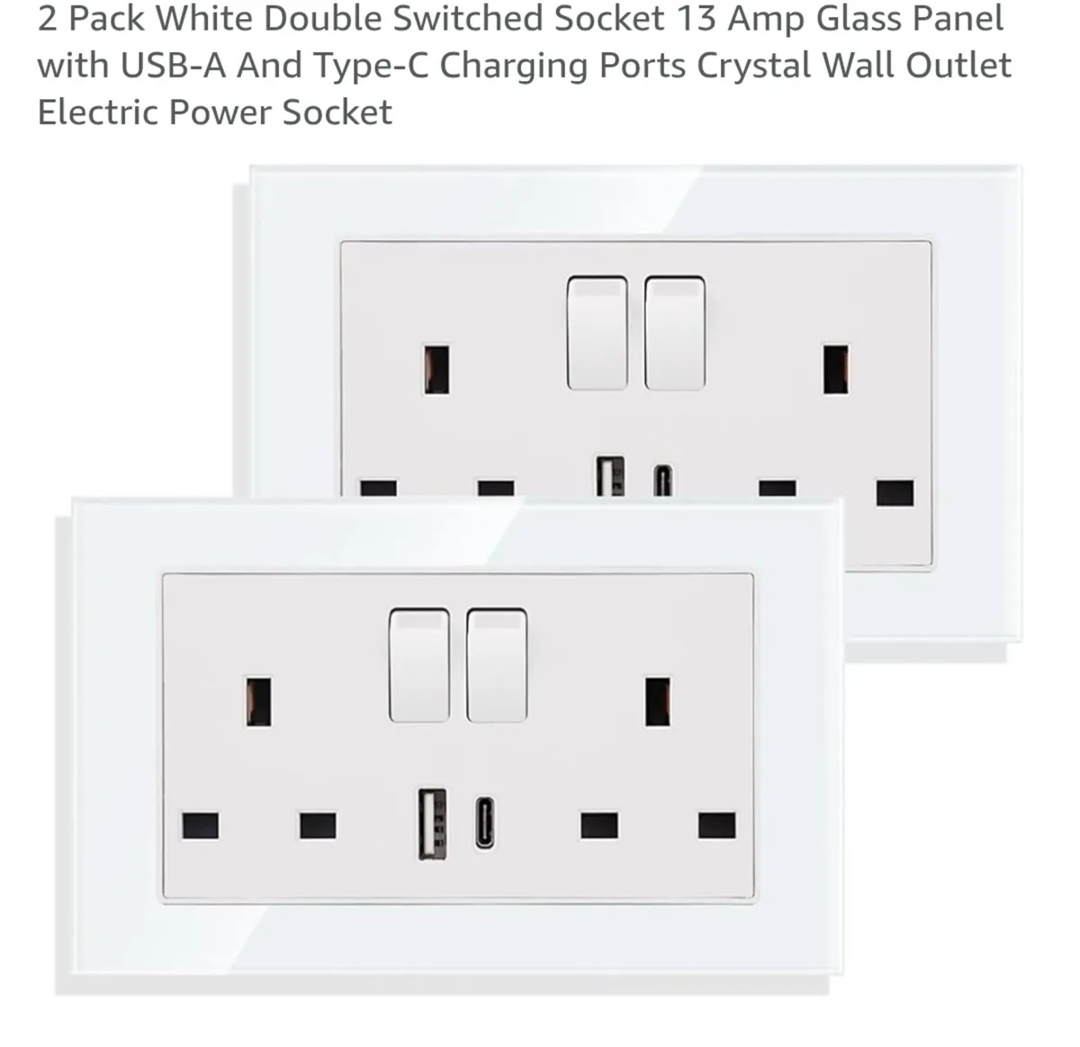 2pk double switched sockets with USB C+ USB A type - Image 1