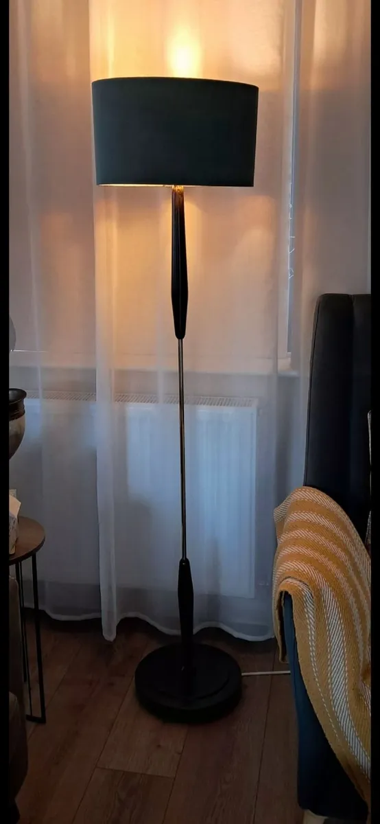 Mid century modern oak and brass floor lamp - Image 1