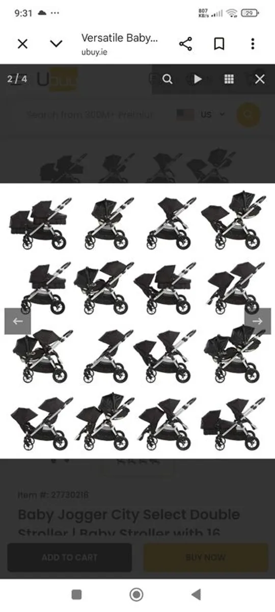 City select jogger twin buggy - perfect for a toddler & a baby. Two toddler seats & one bassinet available with adapters for a car seat. Two footmuffs (not city select brand but they are red) included & a brand new rain over. - Image 1