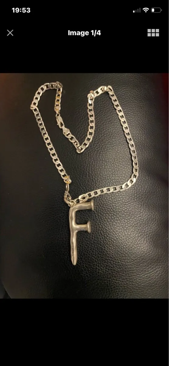 Large F Initial on Silver Chain - Image 1