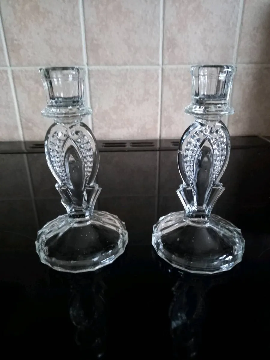 2 Glass Candlestick Holders