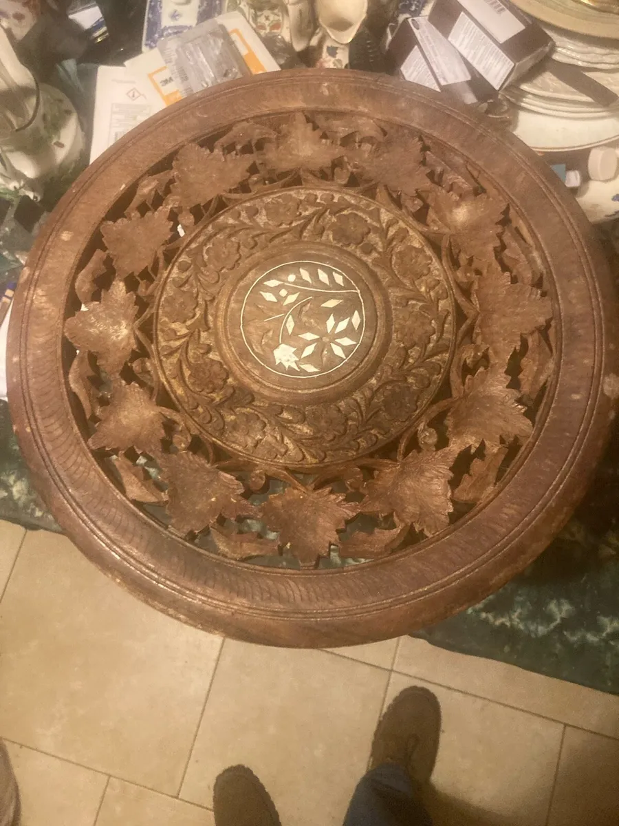 Hand craved table free postage - Image 1