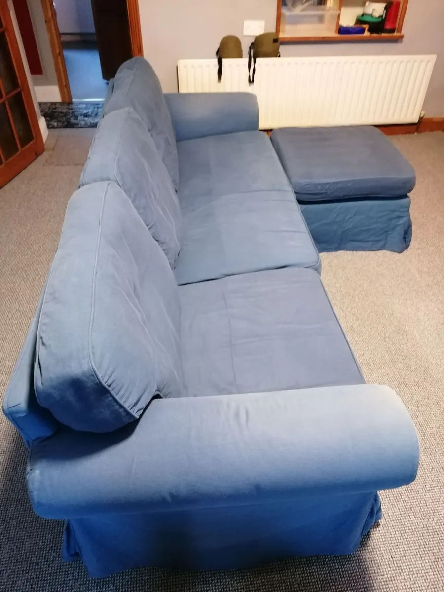 3 seater chaise-longue couch (blue) - Image 1