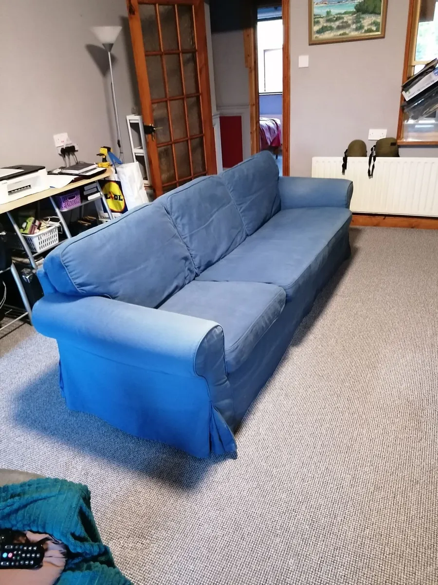 3 seater chaise-longue couch (blue) - Image 2