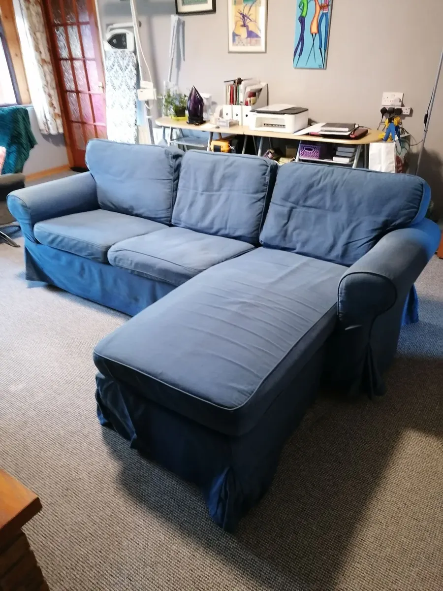 3 seater chaise-longue couch (blue) - Image 3