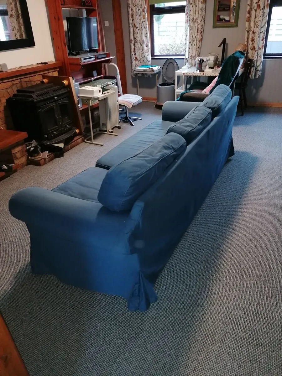 3 seater chaise-longue couch (blue) - Image 4