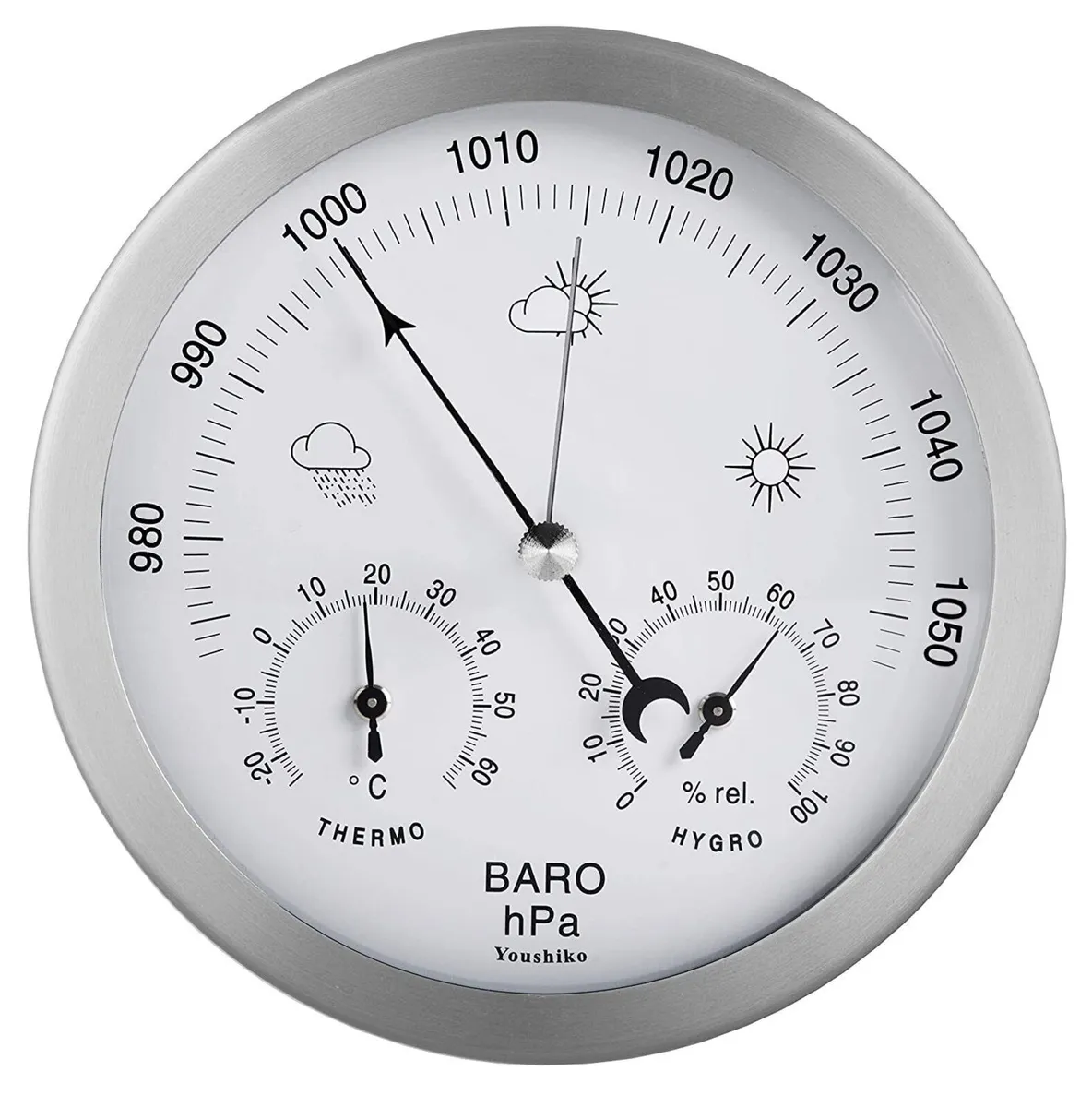 Analog Weather Station 3-in-1 – Stainless Steel - Image 1