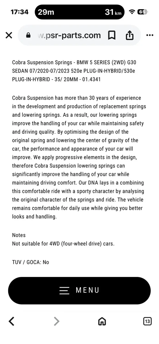 BMW 530e New Cobra lowering springs - Image 2