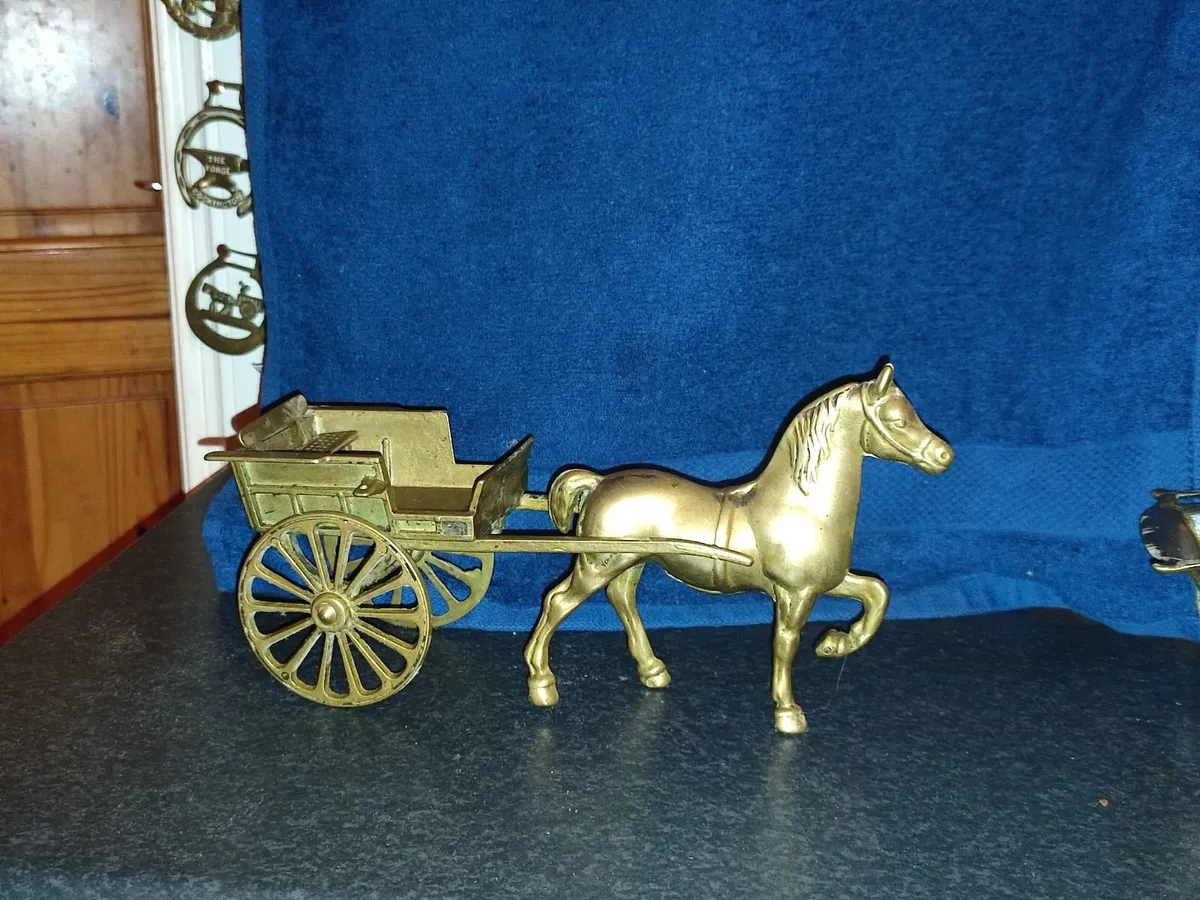 Brass horses & carts x4 - Image 2
