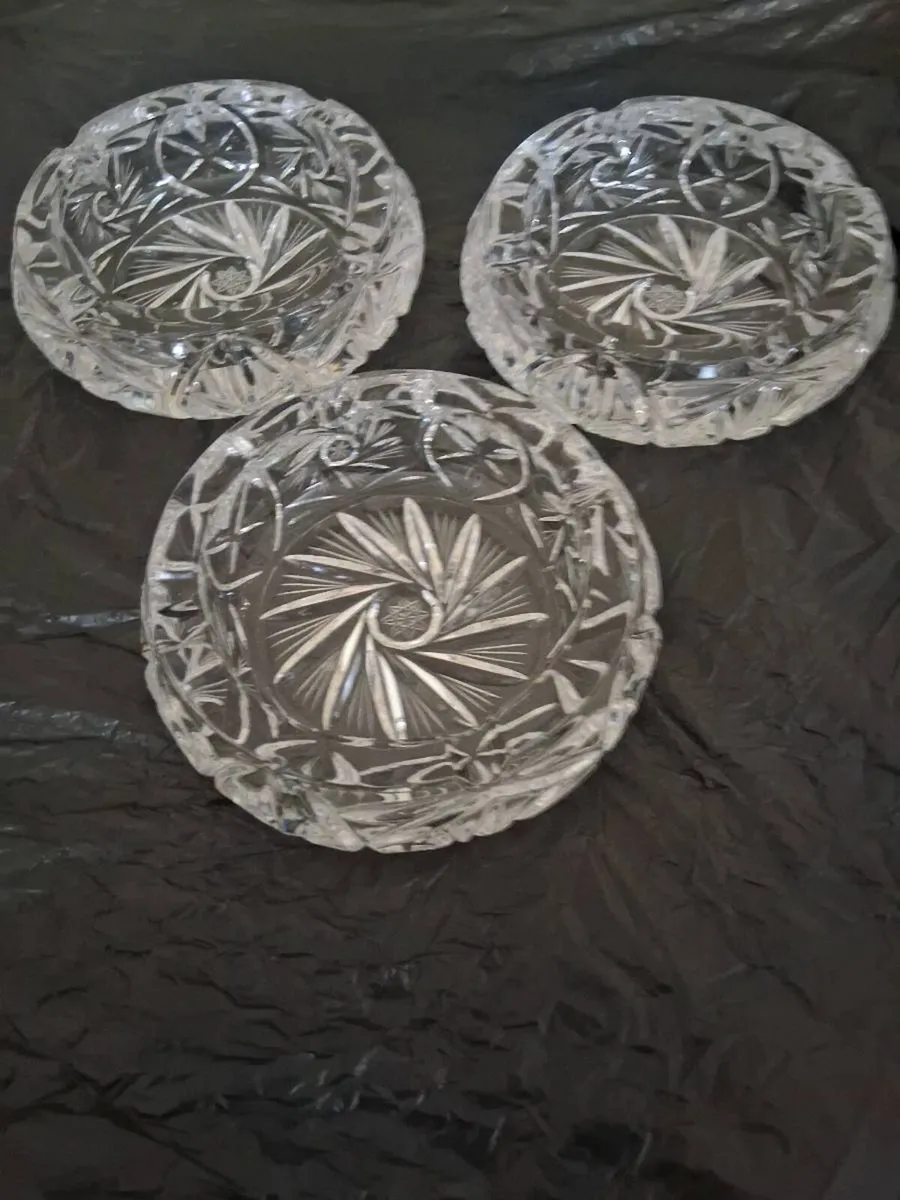 3 Large Glass Crystal Ashtray's - Image 1