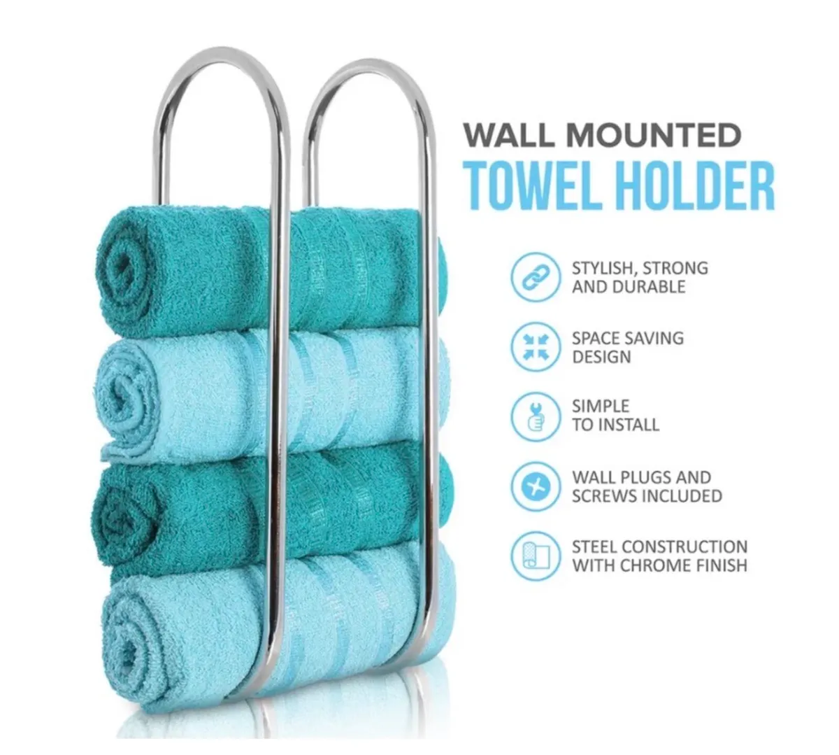 Wall Mounted Chrome Towel Holder NEW - Image 1