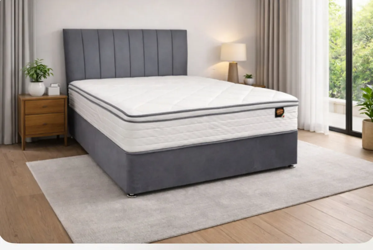 New Kingsize Grey Divan set with pillow top ma - Image 1