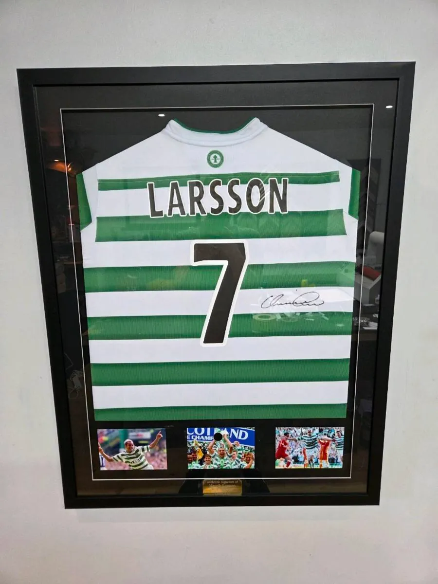 Henrik Larsson Framed Signed 04 Celtic F.C. Shirts - Image 1