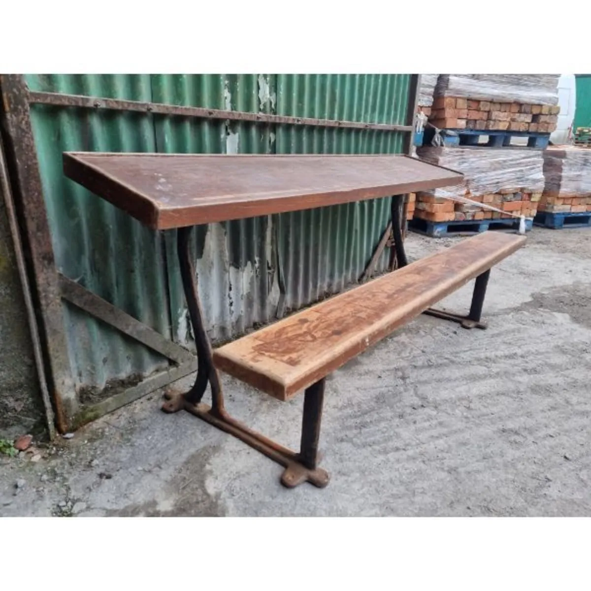 School Desk – Cast Frame with Teak tops – 4x avail - Image 1