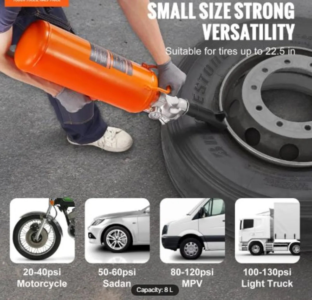 Tire Seater,2.1 Gal/8 L Air Tire Blaster, 120 PSI - Image 2