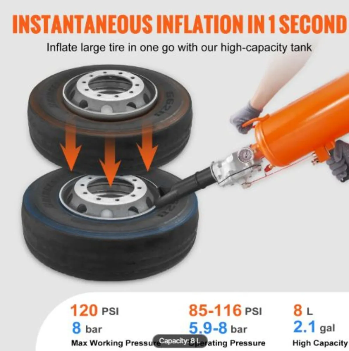 Tire Seater,2.1 Gal/8 L Air Tire Blaster, 120 PSI - Image 4