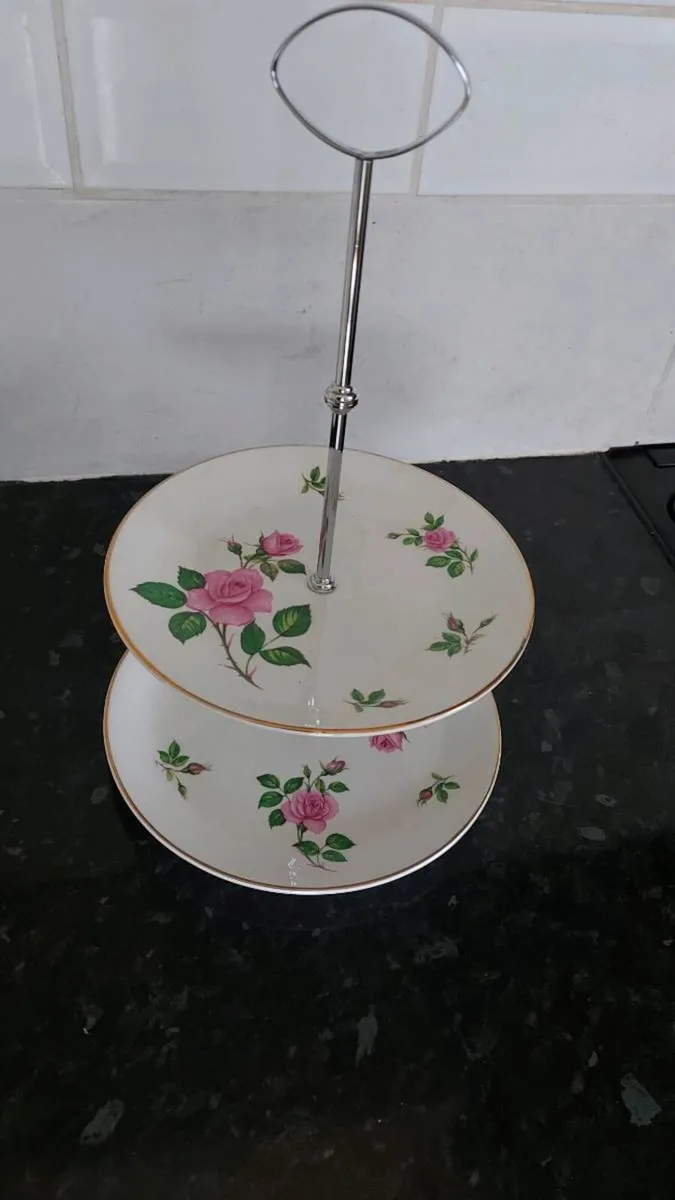 Vintage two tier Staffordshire cake stand - Image 2