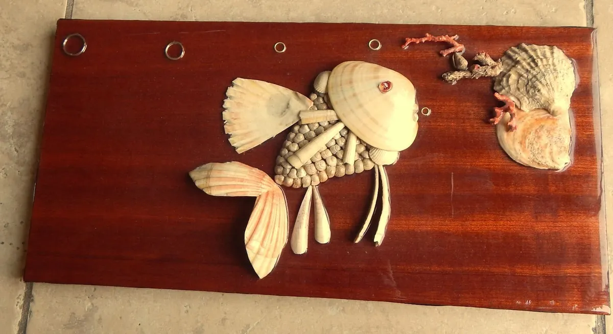 Sea Shell Art Piece on Wooden Background - Image 2