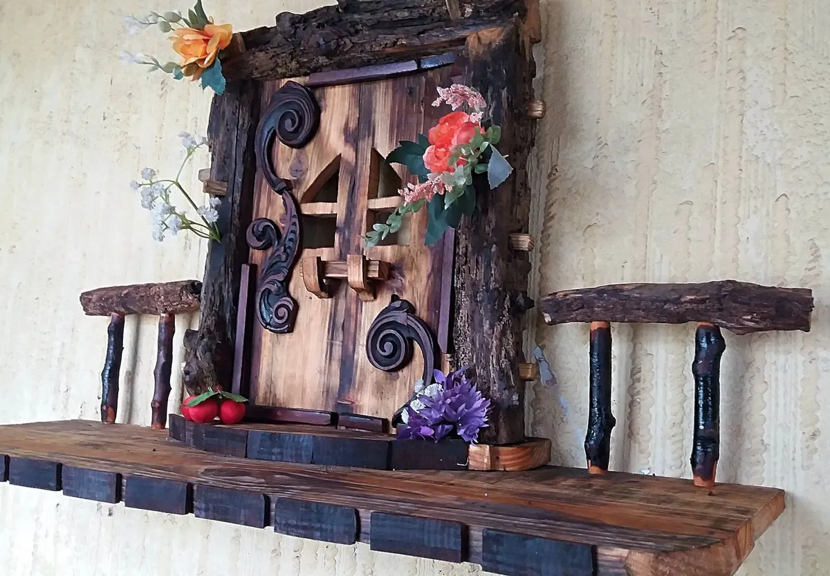 Rustic Hobbit/Fairy Door Floating Shelf - Image 4